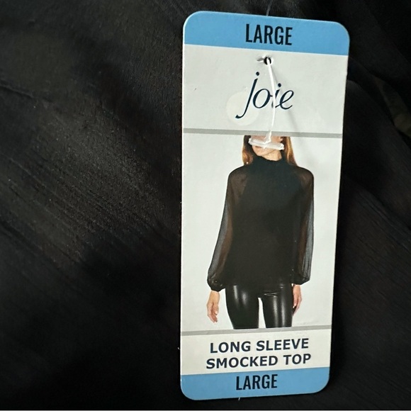 Nwt Joie Long Sleeved Chiffon Black Smocked Blouse Top - Picture 9 of 11